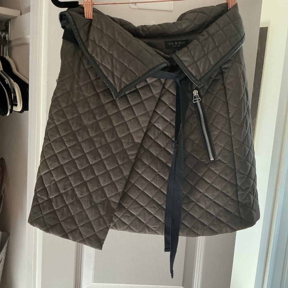 Rag & Bone Olive Green and Black Quilted Mini Skirt Size 0